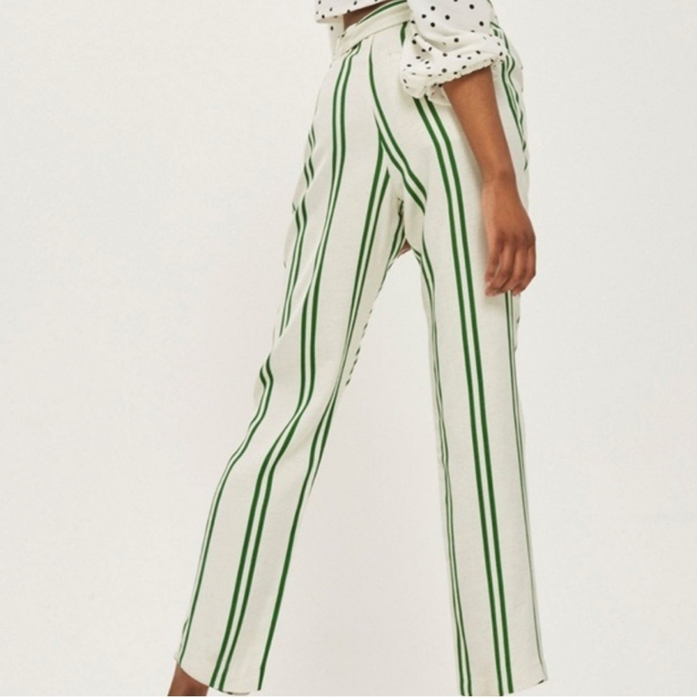Topshop Green and White Striped linen pant, size 2 UEC